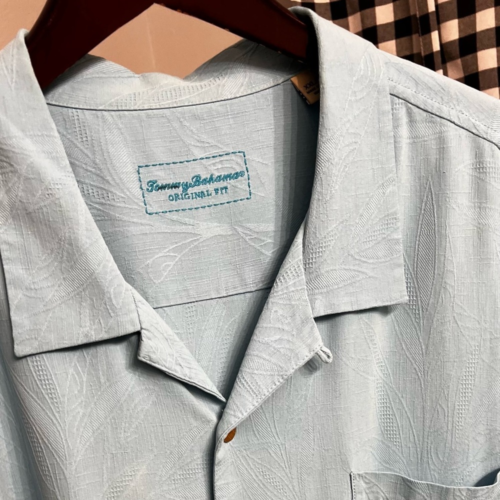 Tommy Bahama short sleeve, light blue shirt.  Only worn a few times